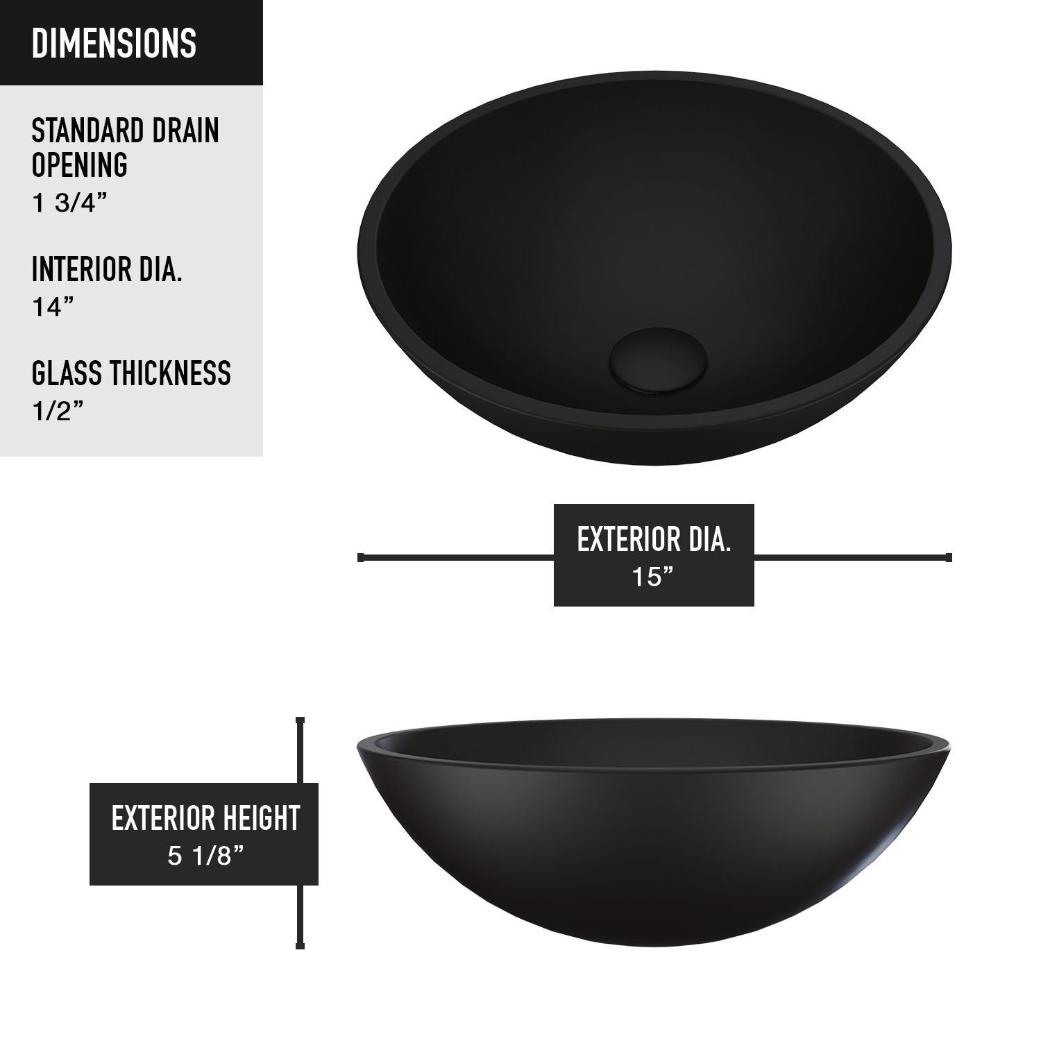 VIGO Cavalli MatteShell Round Vessel Bathroom Sink/Basin with Consistent Matte Finish, Black