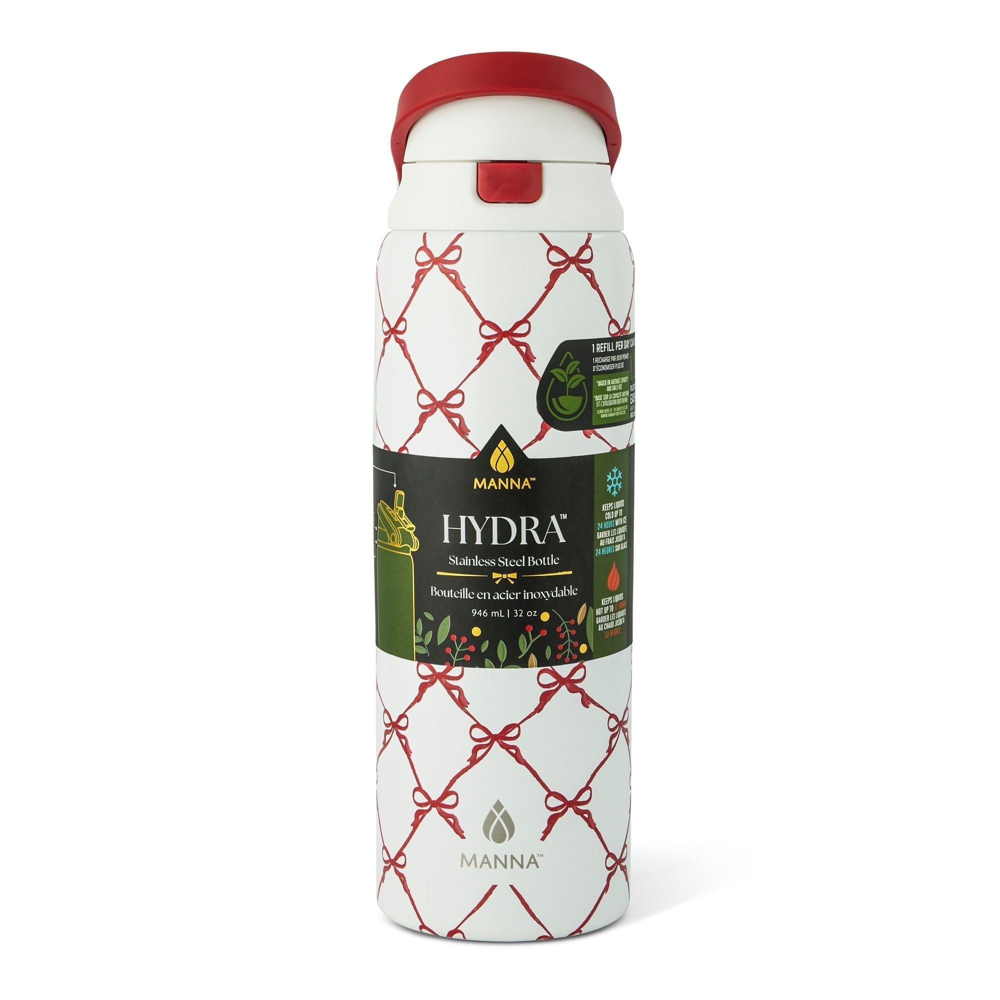 Manna Hydra 946-mL Stainless Steel Bottle with Bows Design