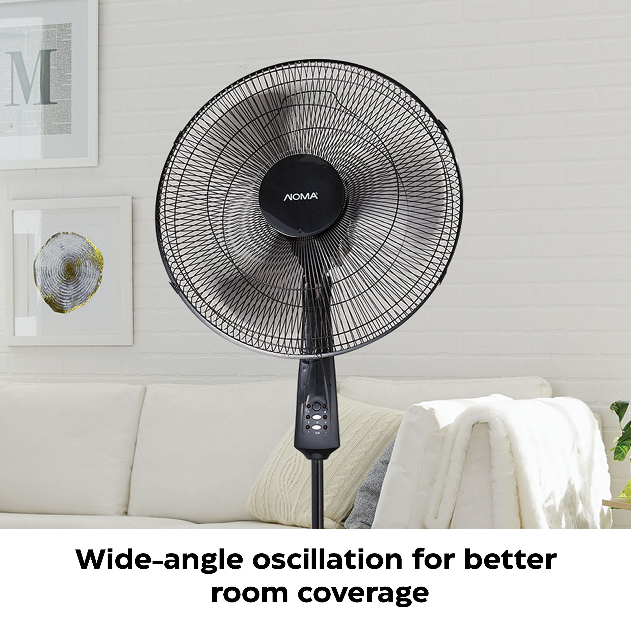 NOMA Oscillating Pedestal/Stand Fan with Remote Control, 3-Speed, Black, 18-in
