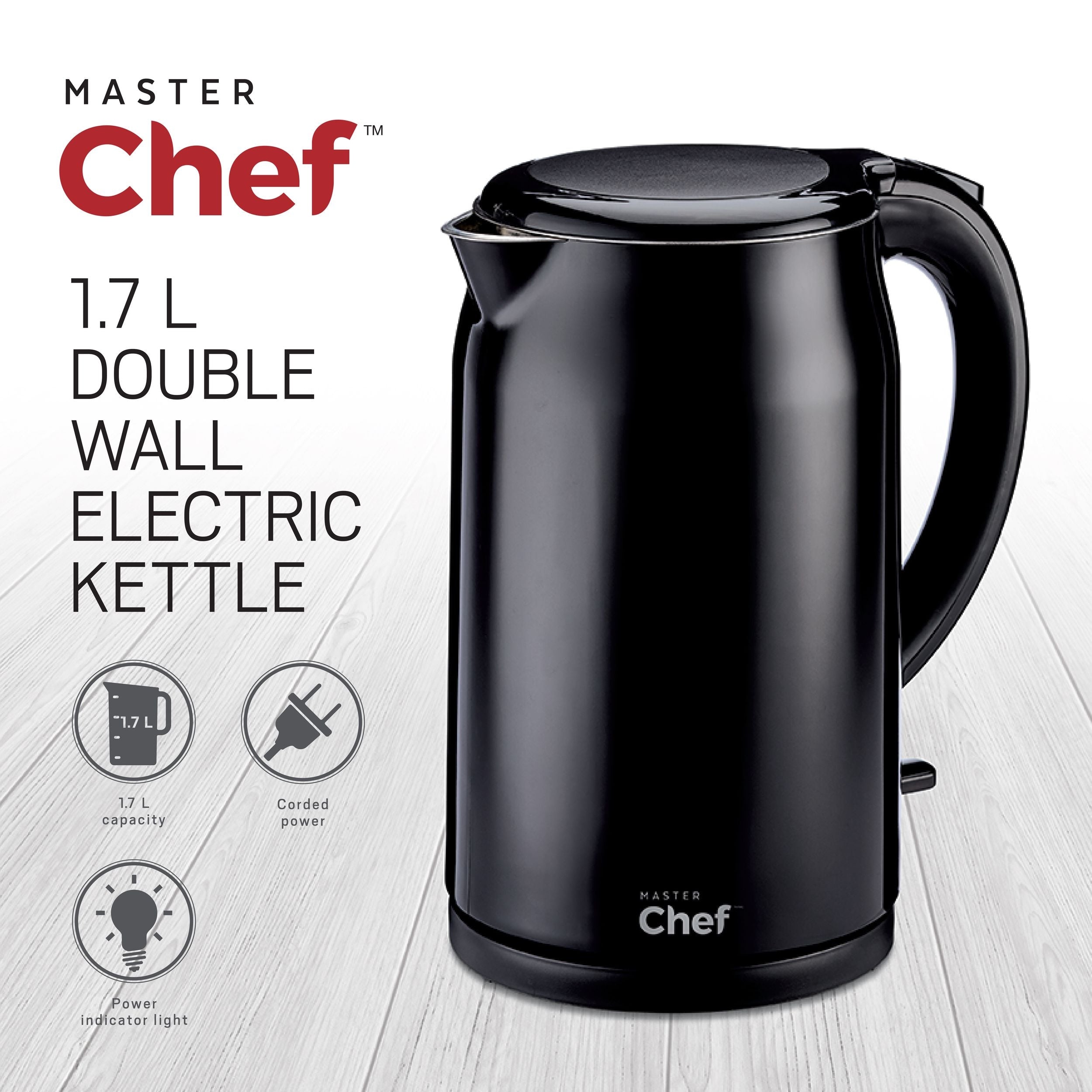 MasterChef Double Wall Kettle with Push Button Lid, 1.7-L