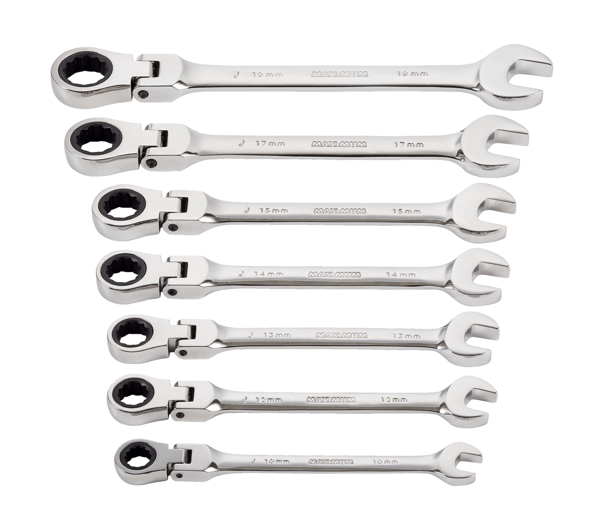 MAXIMUM Flexhead Ratcheting Wrench Set, Alloy Steel, Metric, 7-pc