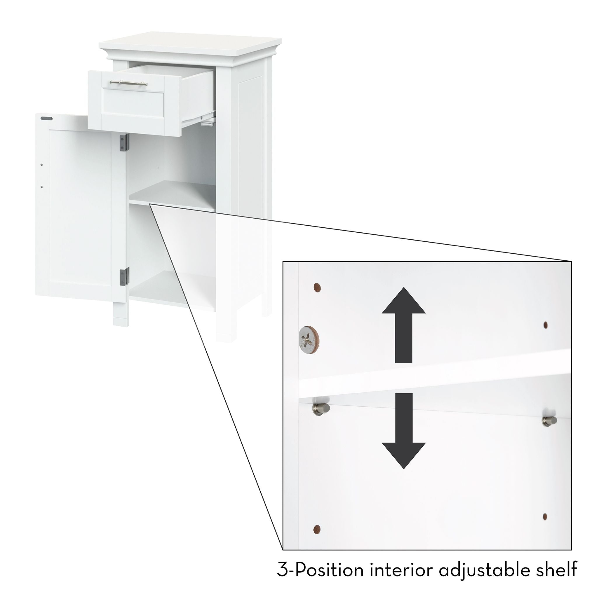 RiverRidge Home Somerset Single Door Bathroom & Laundry Storage Cabinet with Drawer & Adjustable Shelf, White
