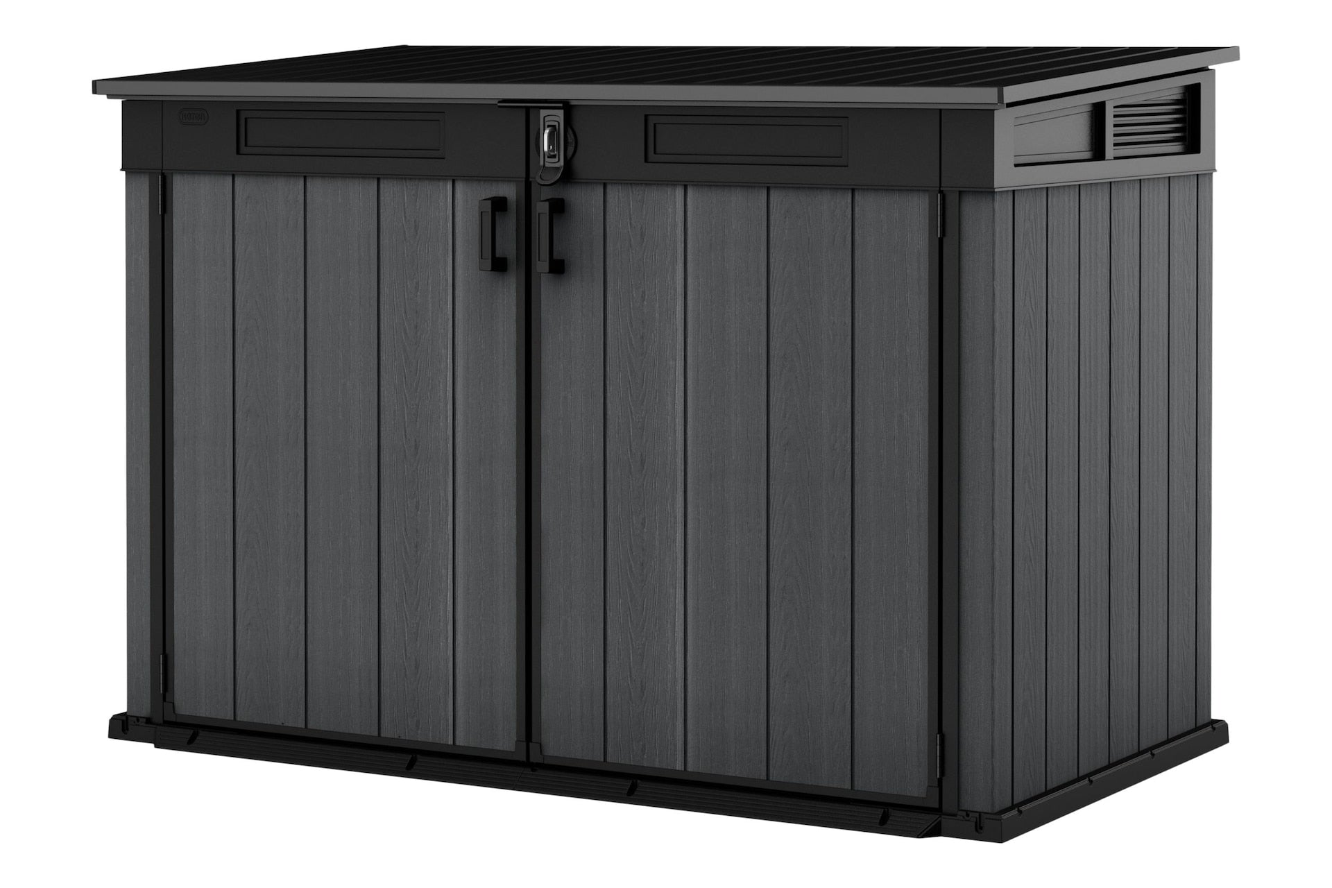 Keter Cortina Mega Horizontal 2-Door Resin Outdoor Storage Shed with Built-In Ventilation & Open Roof/Lid, Grey, 533-Gal