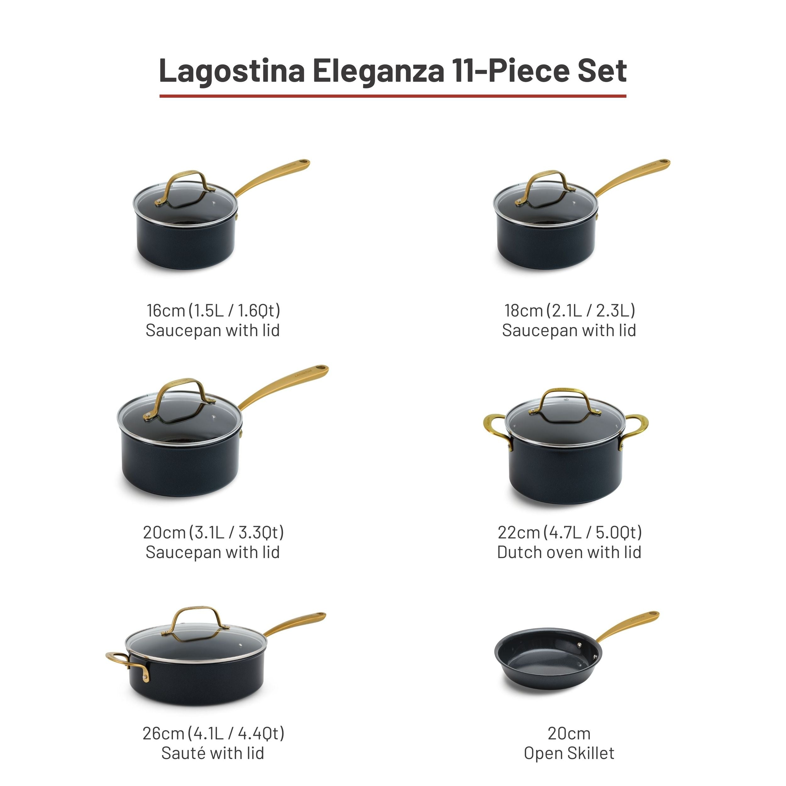 Lagostina Eleganza Ceramic Pro Non-Stick Cookware Set, 11-pc