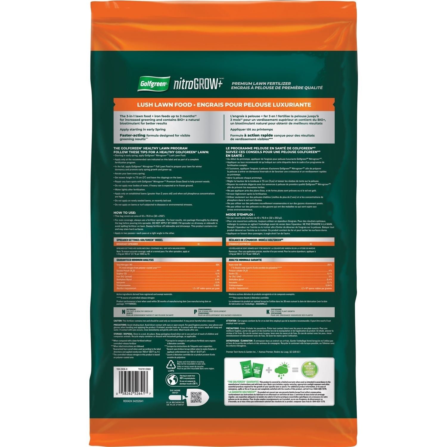Golfgreen Nitrogrow+ Premium Nitrogen Enriched Lush Lawn Fertilizer, 28-0-4, 10kg