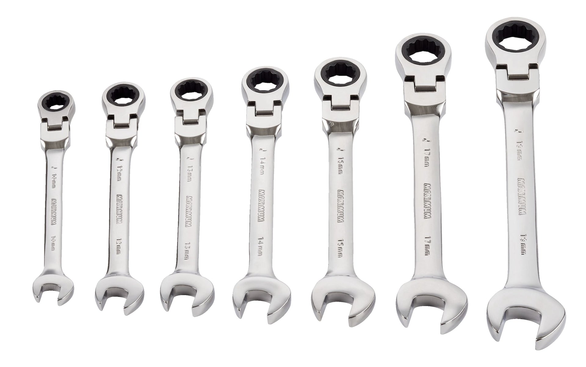 MAXIMUM Flexhead Ratcheting Wrench Set, Alloy Steel, Metric, 7-pc