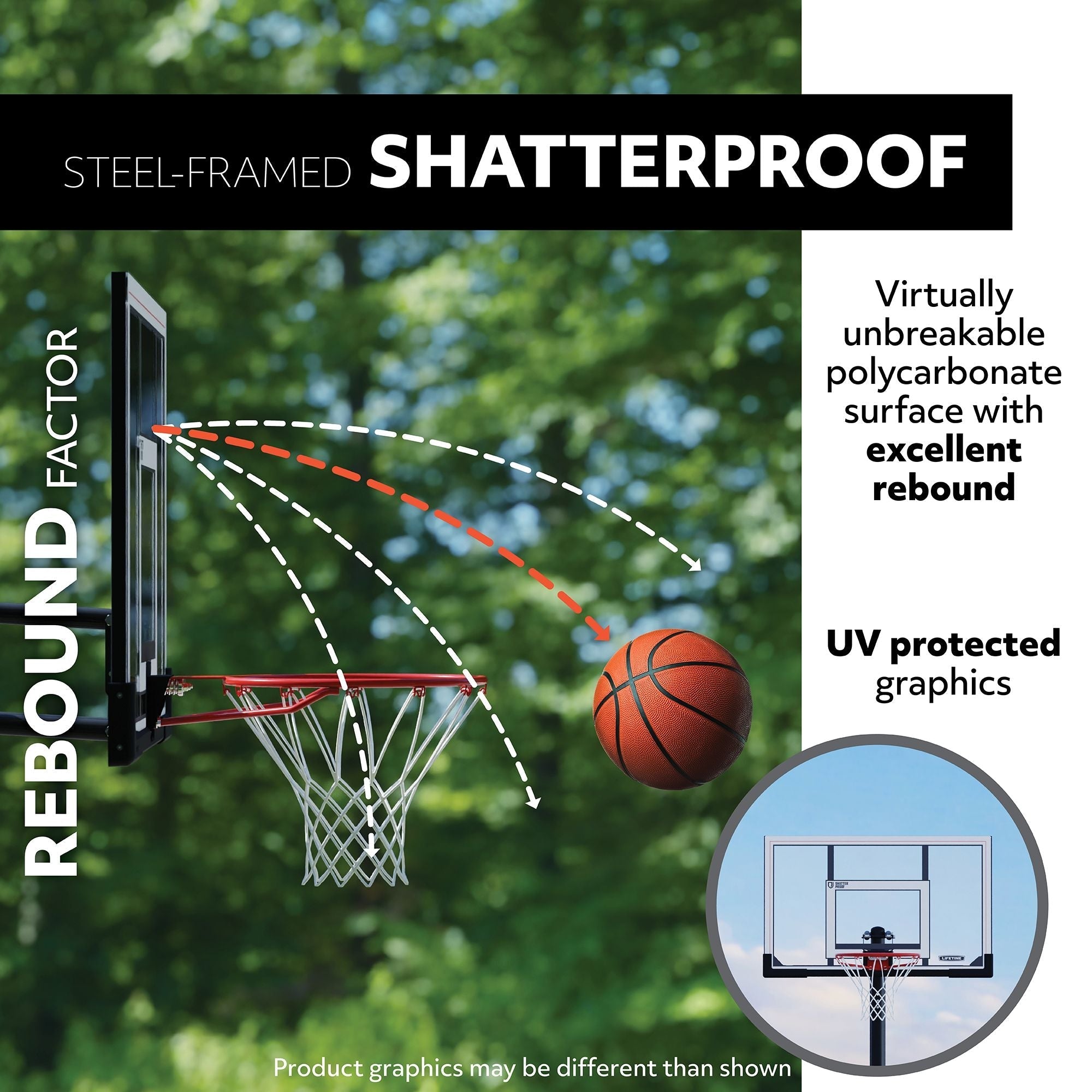 Lifetime Portable Adjustable Basketball Backboard, Hoop & Net System, 50-in