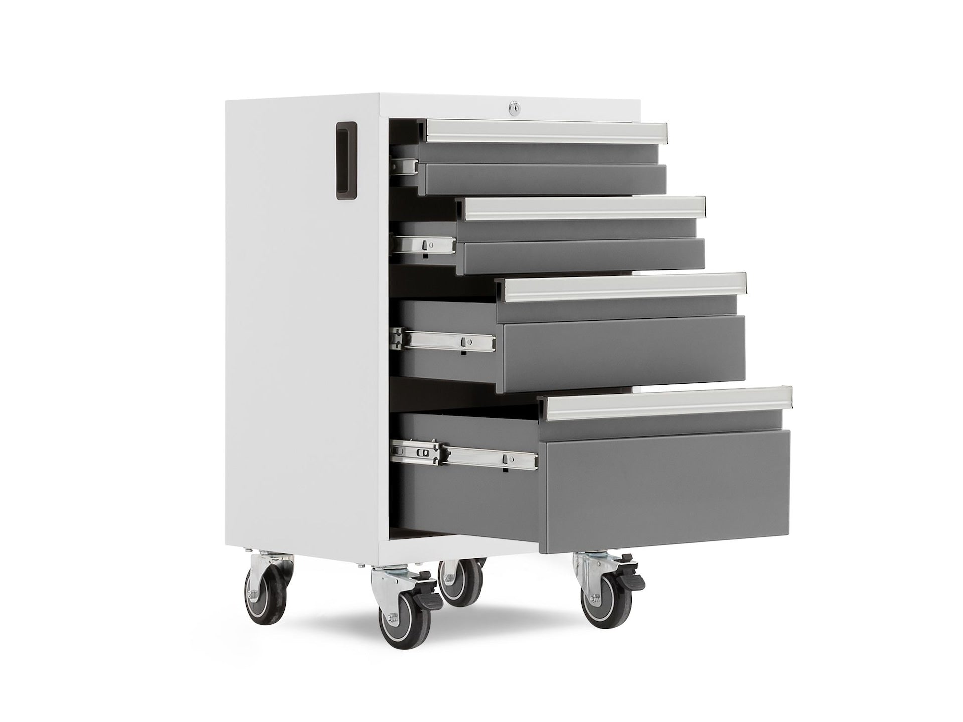 NewAge Bold 3.0 Series Lockable 4-Drawer Rolling Tool Cabinet, Fully-Welded, 600-lb Capacity, White/Platinum, 21-in