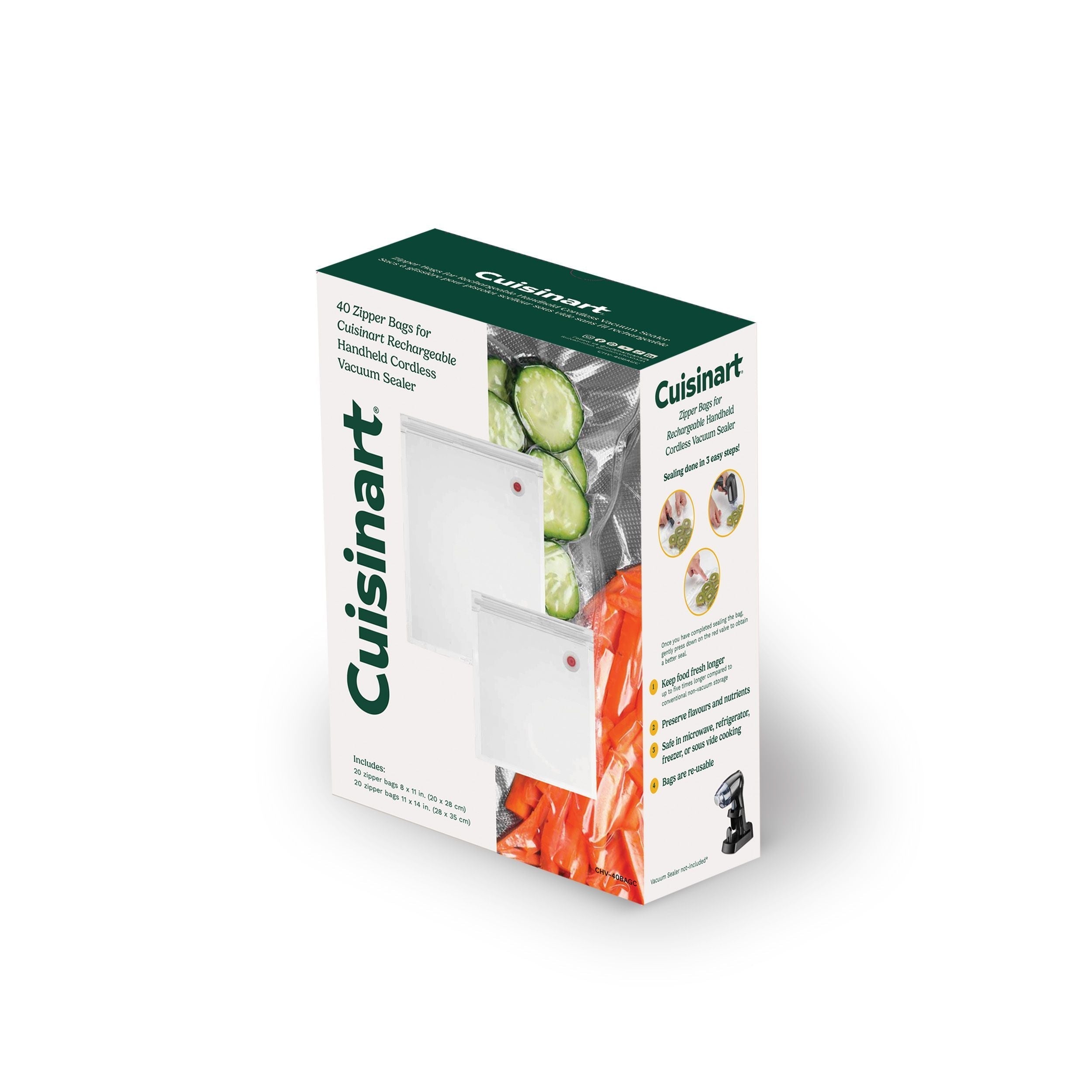 Cuisinart Reusable Zipper Vacuum Seal Food Storage Bags, 40-pk
