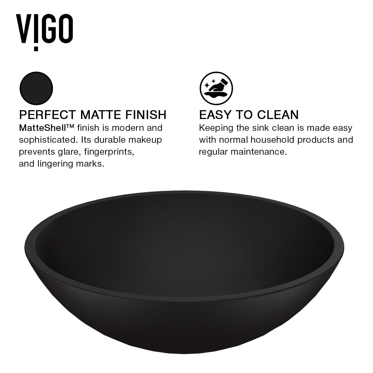 VIGO Cavalli MatteShell Round Vessel Bathroom Sink/Basin with Consistent Matte Finish, Black