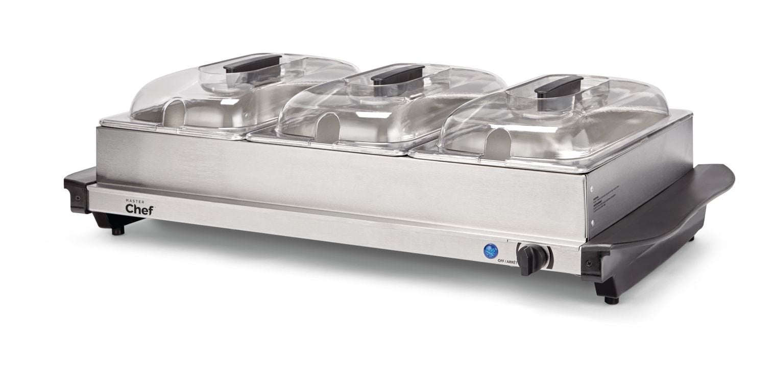 MASTER Chef 3-Tier Buffet Server/Food Warmer with Warming Tray, Stainless Steel, 300W