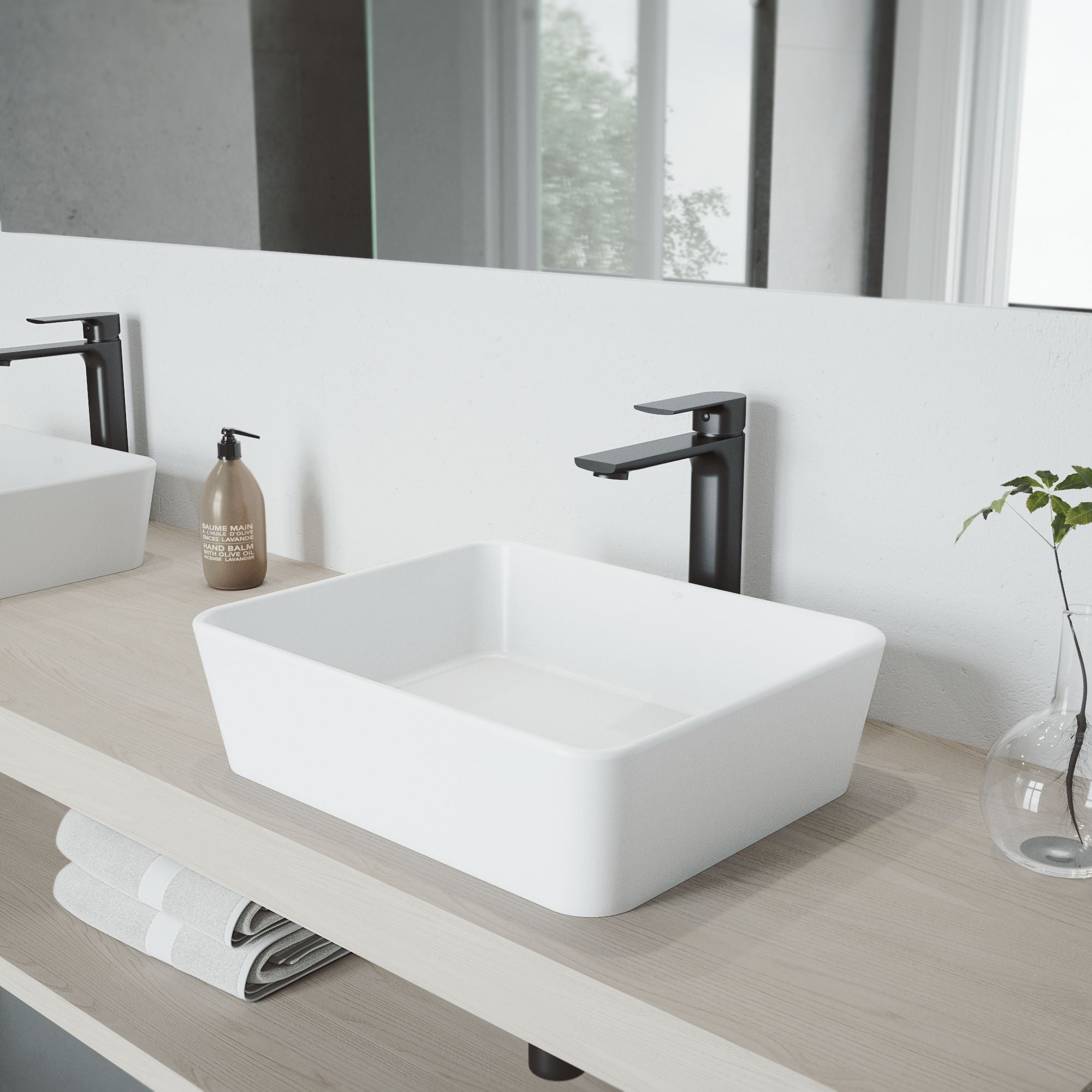 VIGO Marigold MatteStone Matte White Bathroom Sink/Basin Set with Norfolk Faucet and Rectangular Composite Vessel