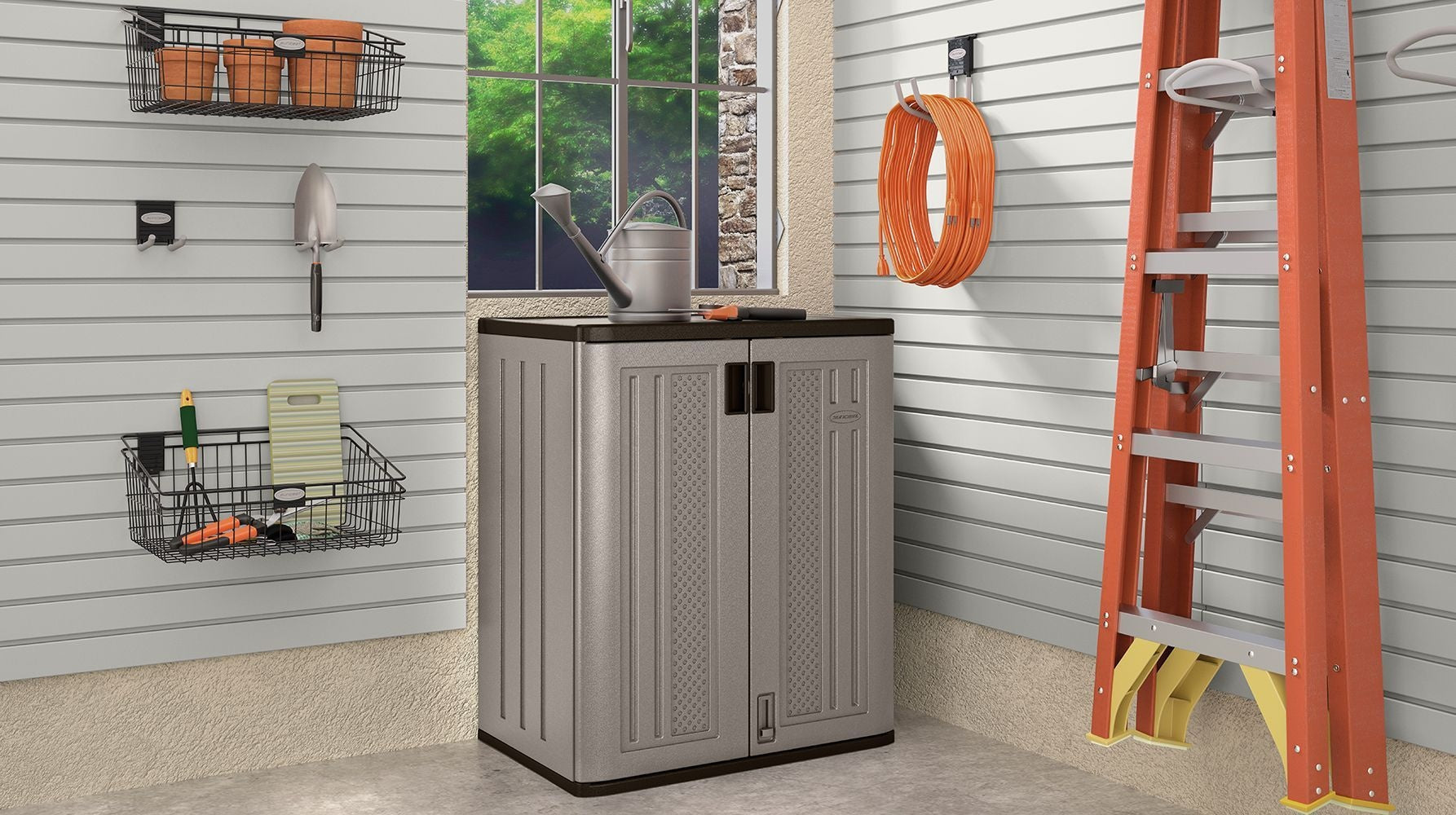 Suncast 2-Shelf Base Storage Cabinet, 75-lb Capacity